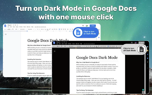 ดาวน์โหลด Google Docs Dark Mode 2.0 – ใช้งานโหมดมืดบน Chrome ฟรี - Screenshot 1
