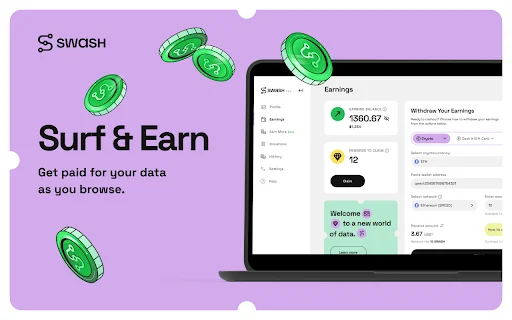 ดาวน์โหลด Swash ส่วนขยายเบราว์เซอร์ – รับรายได้จริงจากการท่องเว็บฟรี - Screenshot 1