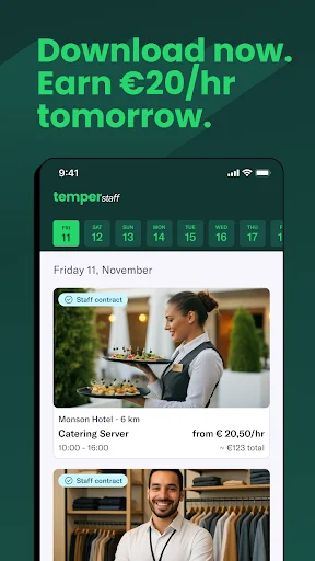 ดาวน์โหลด Temper Staff ล่าสุด – หางานชั่วคราวที่ยืดหยุ่นและปลอดภัย ฟรี - Screenshot 1