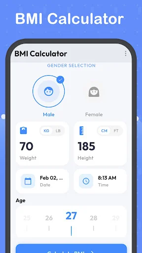 ดาวน์โหลด BMI Calculator-Weight record ล่าสุด – คำแนะนำด้านสุขภาพและฟิตเนสอัจฉริยะฟรี - Screenshot 1