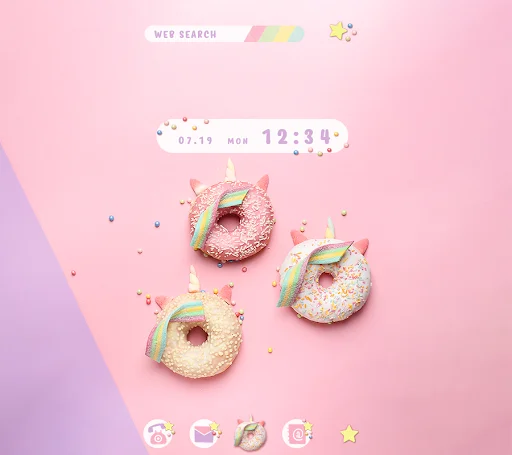 ดาวน์โหลดธีม Unicorn Donuts ล่าสุด – ตกแต่งหน้าจอให้สดใสสไตล์พาสเทลฟรี - Screenshot 1